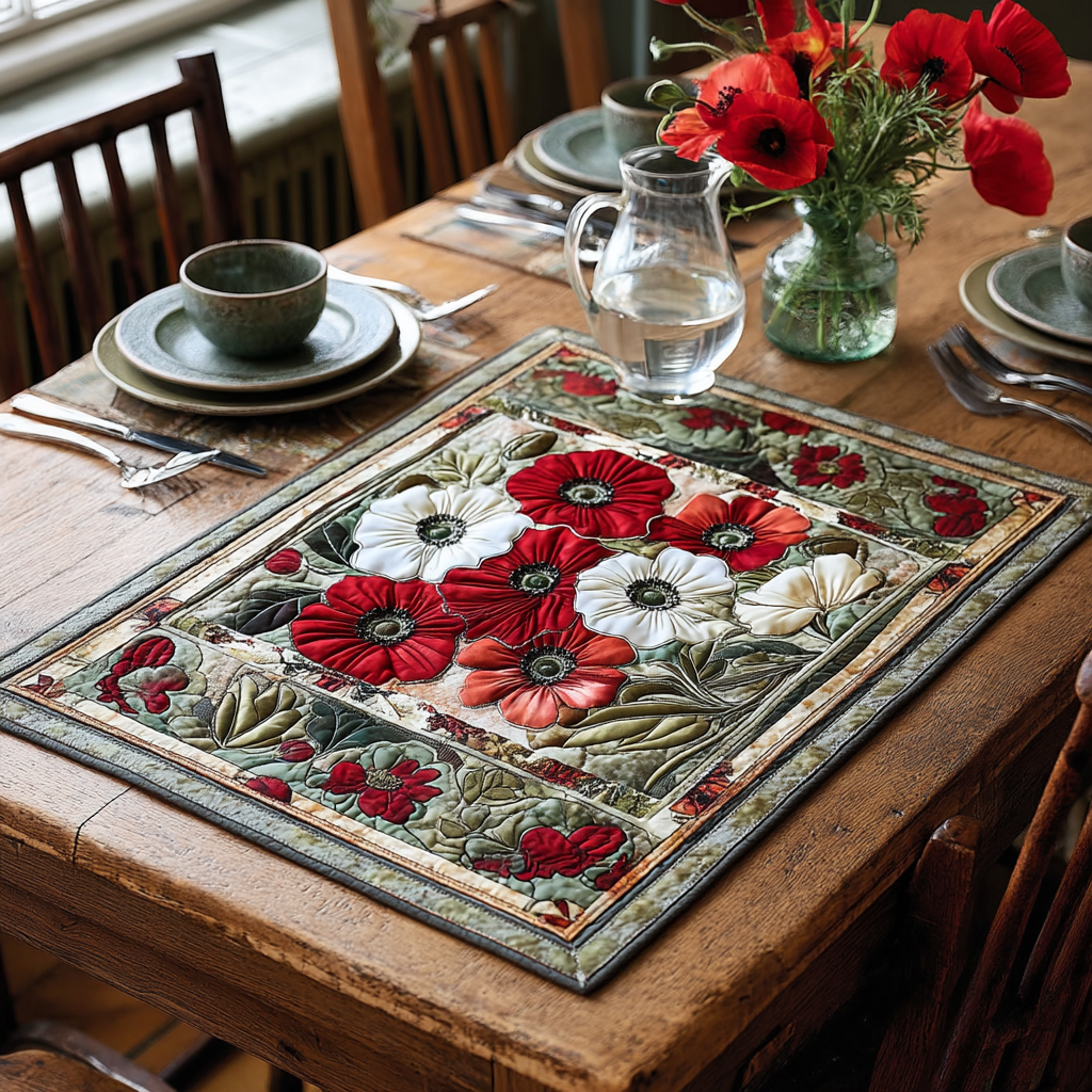 Scarlet Poppy Bloom Quilted Place Mat NCU0NXD084