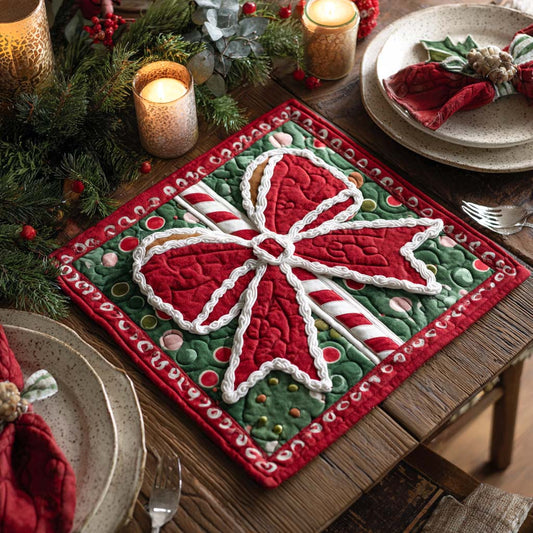 Candy Cane Bow Quilted Table Topper NCU0NXD158