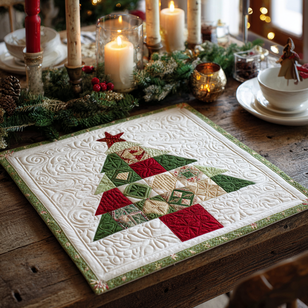 Christmas Tree Patch Quilted Table Topper NCU0NXD347