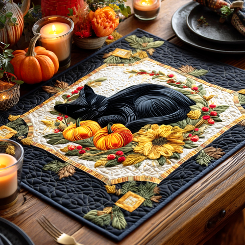 Falling Leaf Cat Quilted Place Mat NCU0NTD244
