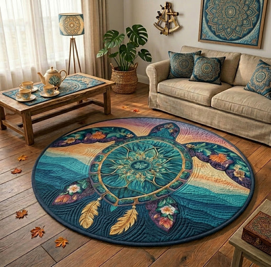 Ocean Mandala Turtle Quilted Round Mat NCU0DQQ0757
