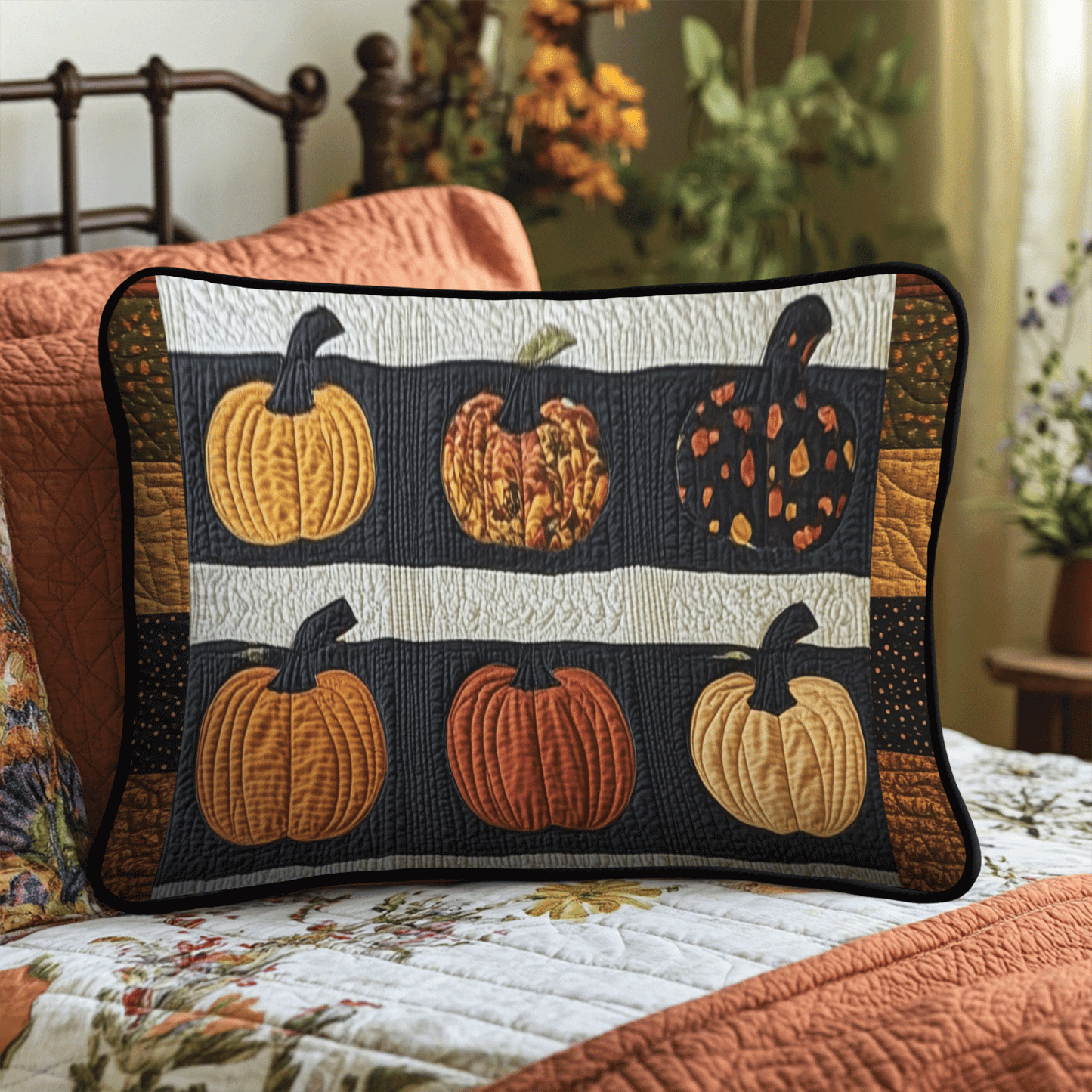 Fall Pumpkin Quilted Bedding Pillow Case NCU0TH2117